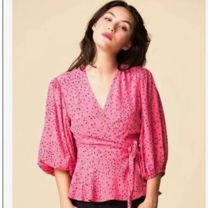Ganni pink wrap shirt